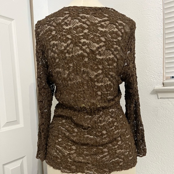 Fairy Core Top brown Sheer All over Lace Detail Size S/M Long Sleeve Y2K witchy - Picture 7 of 14